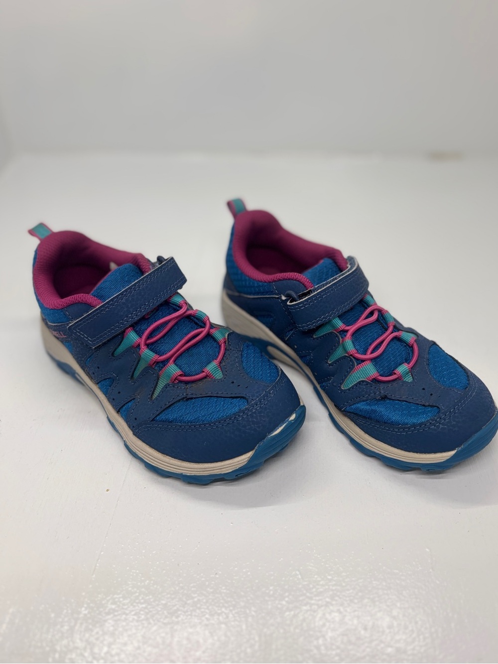 Merrell Kids Trail Running Hiking Shoes Blue Pink Hook & Loop Size 1 EU 32 - Picture 3 of 13